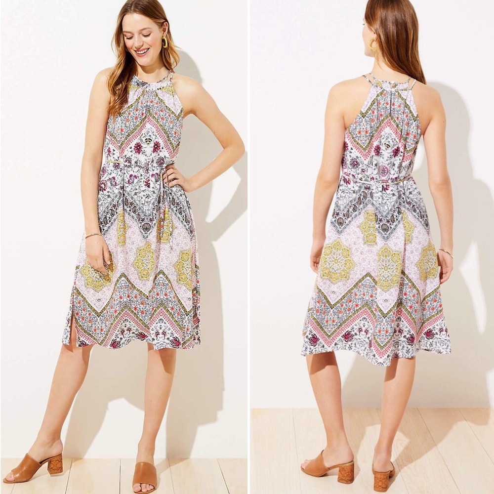LOFT White Petite Tapestry Halter Dress